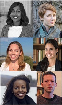 Clockwise from top left: Anna Arabindan-Kesson, Meredith Gamer, Sylvia Houghteling, Jacob Stewart-Halevy, Sarah Lewis, and Henrike Lange